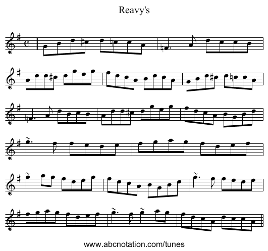 Reavy's - staff notation