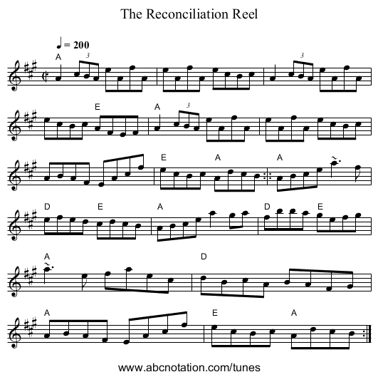 Reconciliation Reel, The - staff notation