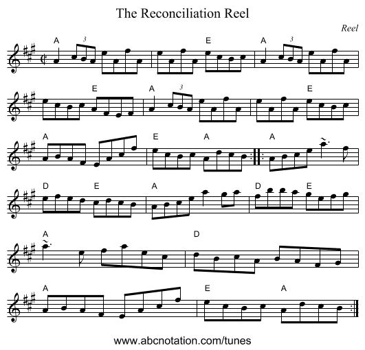 Reconciliation Reel, The - staff notation