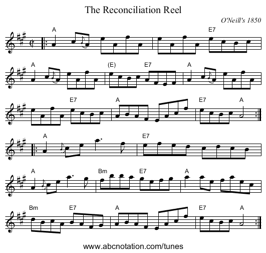 Reconciliation Reel, The - staff notation