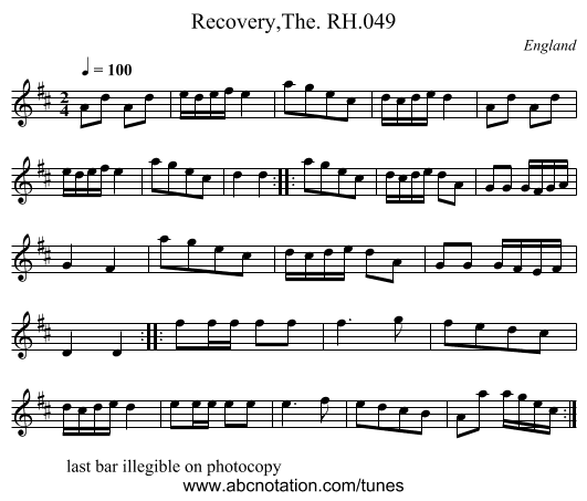 Recovery,The. RH.049 - staff notation