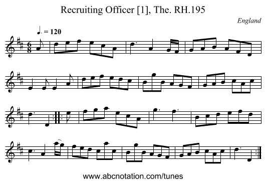 Recruiting Officer [1], The. RH.195 - staff notation