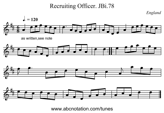Recruiting Officer. JBi.78 - staff notation