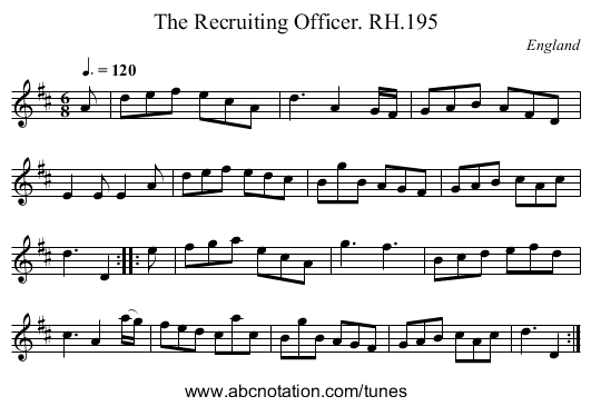 Recruiting Officer. RH.195, The - staff notation