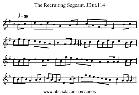 Recruiting Segeant. JBut.114, The - staff notation