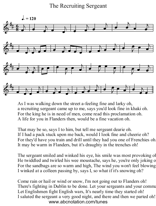 Recruiting Sergeant, The - staff notation