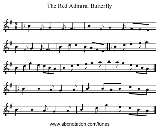 Red Admiral Butterfly, The - staff notation