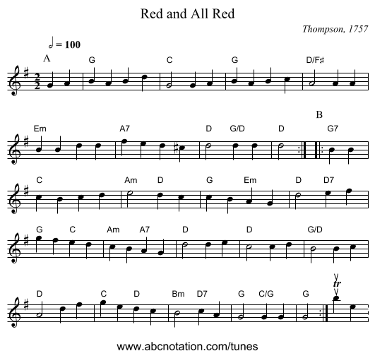 Red and All Red - staff notation