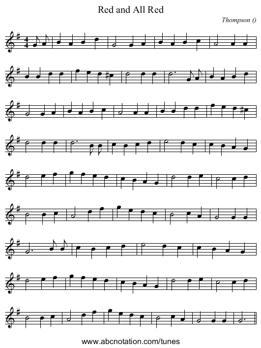 Red and All Red - staff notation