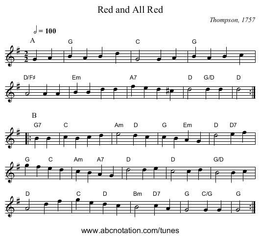 Red and All Red - staff notation