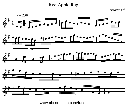 Red Apple Rag - staff notation