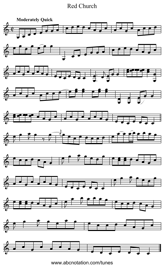 Red Church - staff notation