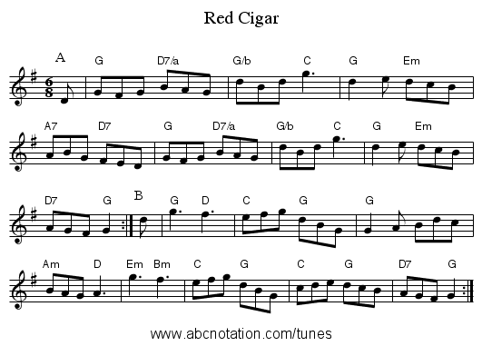 Red Cigar - staff notation