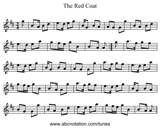 Red Coat, The - staff notation