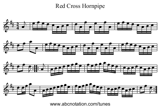Red Cross Hornpipe - staff notation