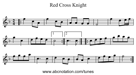 Red Cross Knight - staff notation