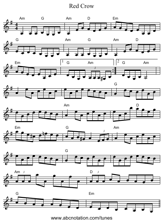 Red Crow - staff notation