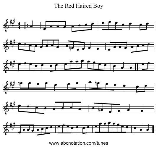 Red Haired Boy, The - staff notation