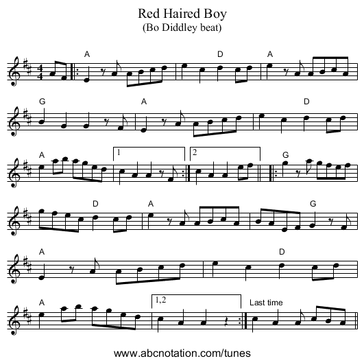 Red Haired Boy - staff notation
