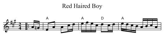 Red Haired Boy - staff notation