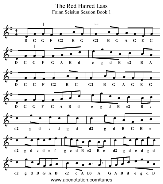 Red Haired Lass, The - staff notation