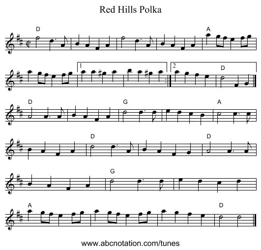 Red Hills Polka - staff notation