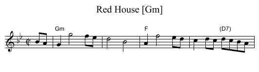 Red House [Gm] - staff notation