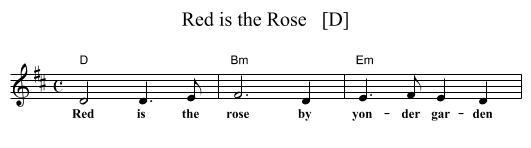 Red is the Rose   [D] - staff notation
