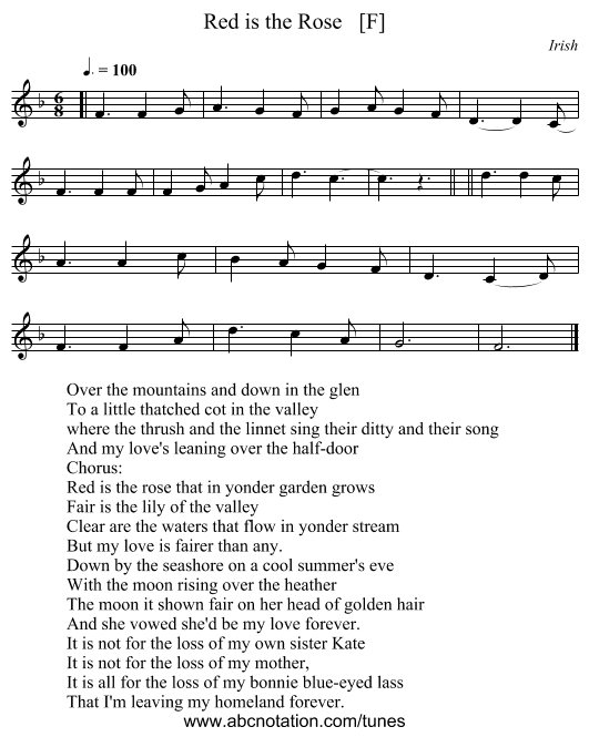Red is the Rose   [F] - staff notation