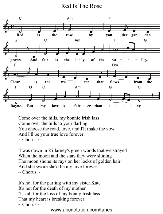 Red Is The Rose - staff notation