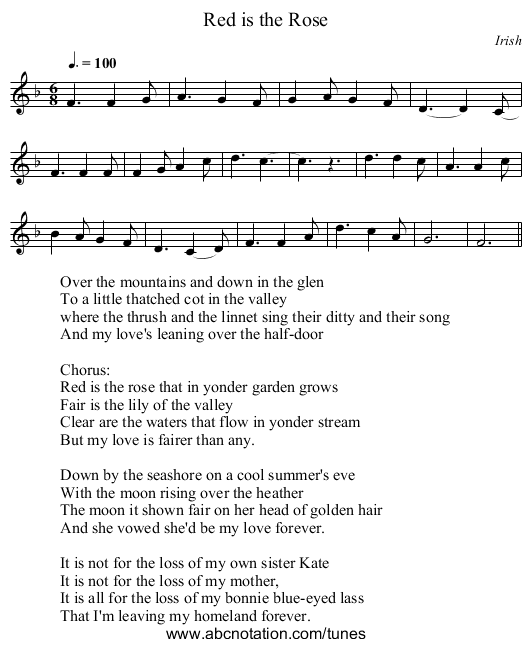 Red is the Rose - staff notation