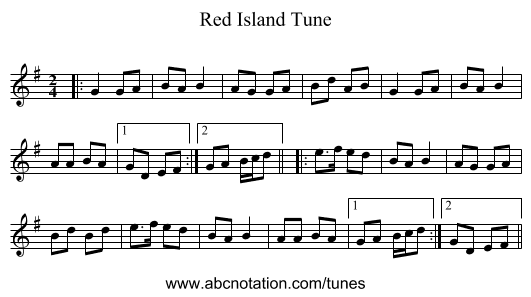 Red Island Tune - staff notation