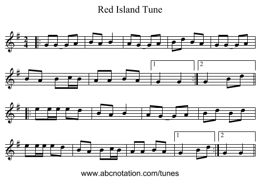 Red Island Tune - staff notation