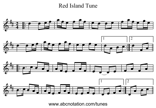 Red Island Tune - staff notation