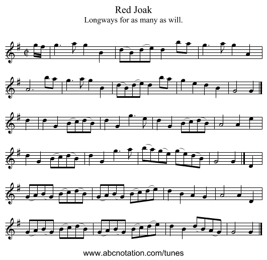 Red Joak - staff notation