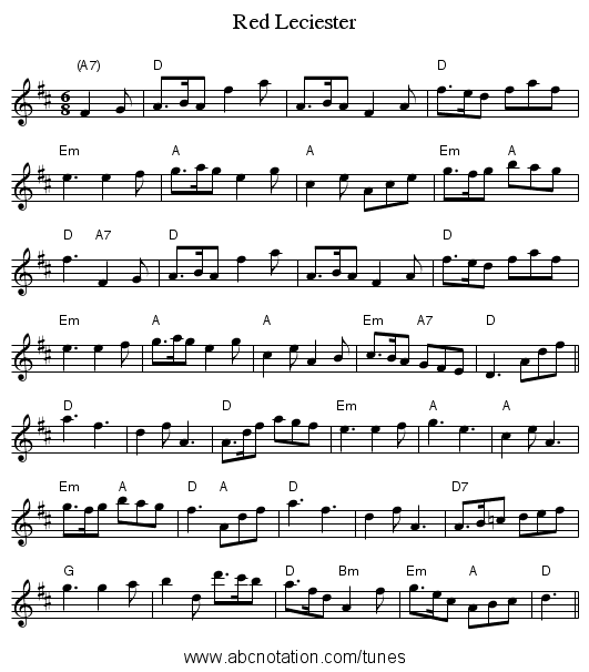 Red Leciester - staff notation