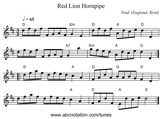 Red Lion Hornpipe - staff notation