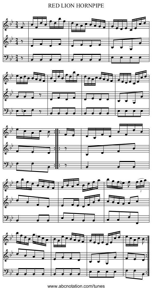 RED LION HORNPIPE - staff notation