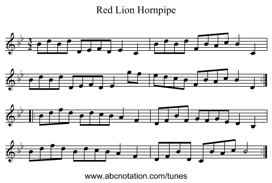 Red Lion Hornpipe - staff notation