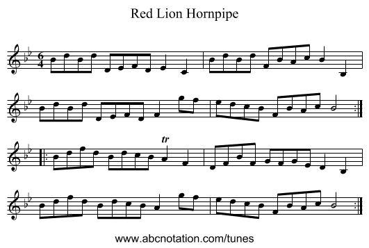 Red Lion Hornpipe - staff notation