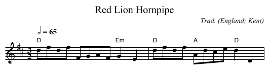 Red Lion Hornpipe - staff notation
