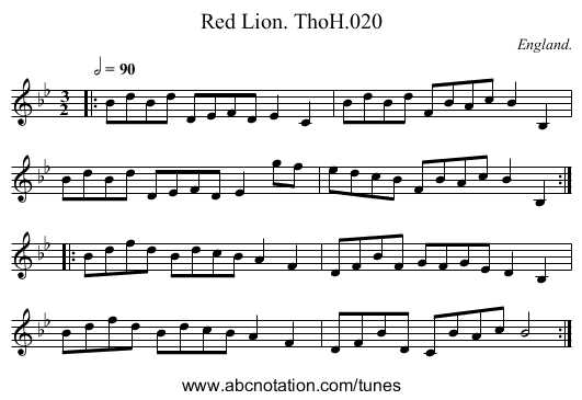 Red Lion. ThoH.020 - staff notation