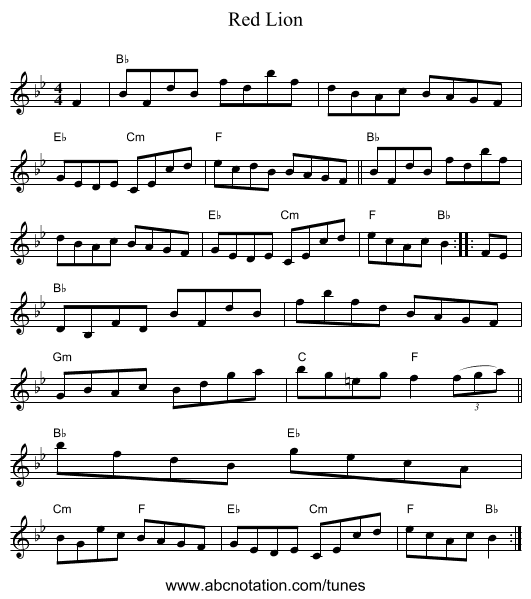 Red Lion - staff notation