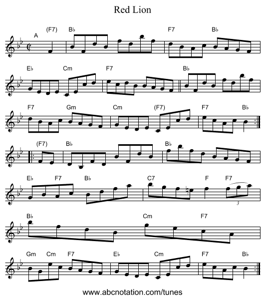 Red Lion - staff notation