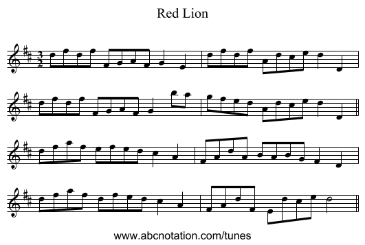 Red Lion - staff notation