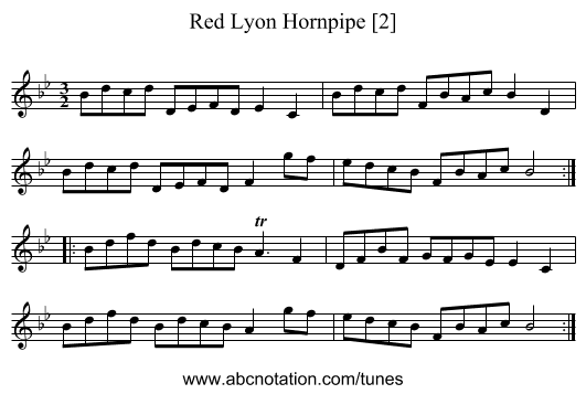 Red Lyon Hornpipe [2] - staff notation
