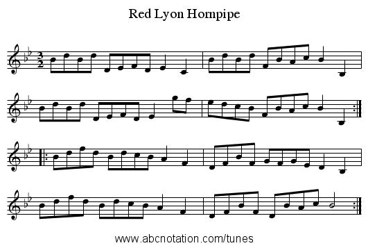Red Lyon Hornpipe - staff notation