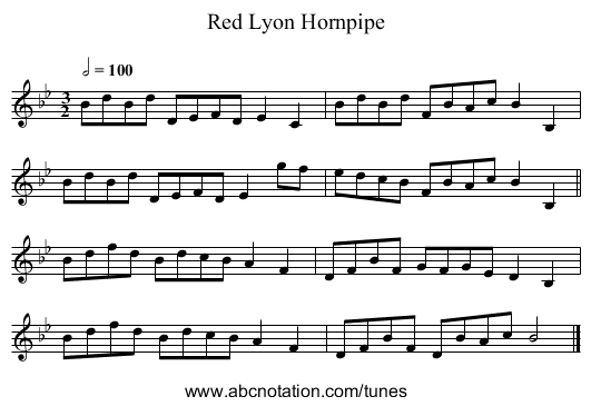 Red Lyon Hornpipe - staff notation