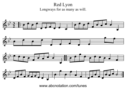 Red Lyon - staff notation