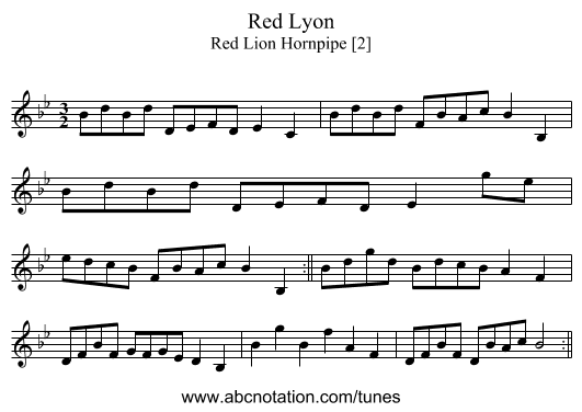 Red Lyon - staff notation
